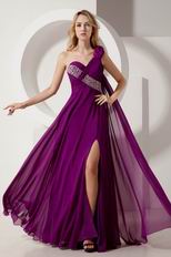 Cheap One Shoulder Flowers Strap Evening Purple Dress