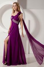 Cheap One Shoulder Flowers Strap Evening Purple Dress