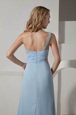 One Shoulder Baby Blue Evening Dress With Split Skirt