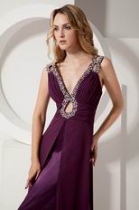 V Neck Purple Evening Party Dress For Cheap Price