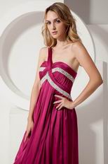 Discount One Shoulder Empire Zip Fuchsia Evening Dress