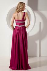 Discount One Shoulder Empire Zip Fuchsia Evening Dress