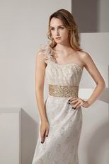 Luxury One Shoulder Straps Gold Sequin Lace Evening Dress