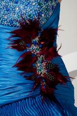 Unique Feather Ruffle Layers Split Skirt Blue Evening Dress