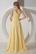 Ruched One Shoulder Side Zip Yellow Evening Dress