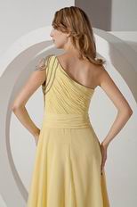 Ruched One Shoulder Side Zip Yellow Evening Dress