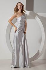 Best One Shoulder Silver Long Evening Dress With Applique