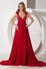 Sexy Deep V Neck Wine Red Long Evening Dress For Cheap