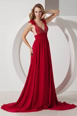 Sexy Deep V Neck Wine Red Long Evening Dress For Cheap