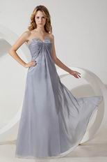 V Shaped Strapless Sivler Gray Chiffon Evening Dress