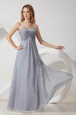 V Shaped Strapless Sivler Gray Chiffon Evening Dress