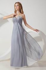 V Shaped Strapless Sivler Gray Chiffon Evening Dress