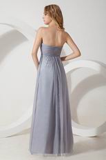 V Shaped Strapless Sivler Gray Chiffon Evening Dress