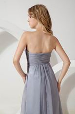 V Shaped Strapless Sivler Gray Chiffon Evening Dress