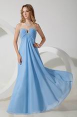 Floor Length Baby Blue Chiffon Dress For Evening Party
