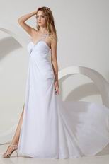 White One Shoulder Floor Length With High Split Evening Dress