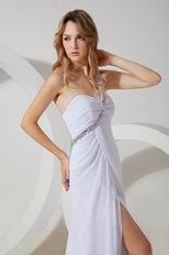 White One Shoulder Floor Length With High Split Evening Dress