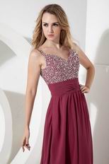 Elegant Straps Side Zipper Burgundy Evening Dress Online