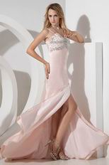 Spaghetti Straps High Split Skirt Pink Pageant Evening Dress