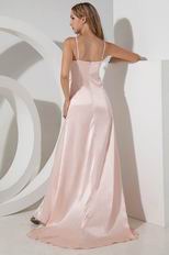 Spaghetti Straps High Split Skirt Pink Pageant Evening Dress