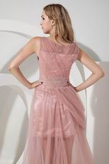 Scoop Neck Side Zip Pink Formal Evening Dress For Juniors