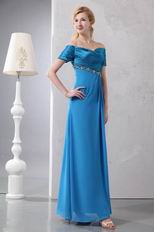 Cheap Short Sleeves Azure Dress For Woman Evening Wear