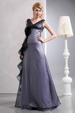 Dark Silver Style Discount V Neck Floor Length Silver Evening Dress