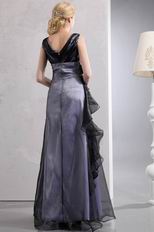 Dark Silver Style Discount V Neck Floor Length Silver Evening Dress