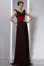 Coconut Brown Chiffon Evening Dress With Cerise Red Belt