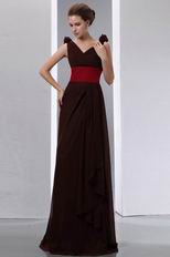 Coconut Brown Chiffon Evening Dress With Cerise Red Belt