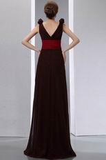 Coconut Brown Chiffon Evening Dress With Cerise Red Belt