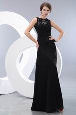 High Neckline Black Floor Length Evening Dress With Lace