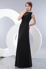 High Neckline Black Floor Length Evening Dress With Lace