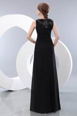 High Neckline Black Floor Length Evening Dress With Lace