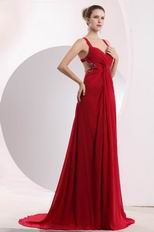 Straps Criss Cross Wine Red Evening Dress Made By Chiffon