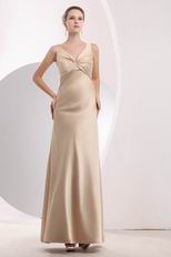 Criss Cross V-Neck Champagne Evening Dress For Cheap