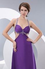 Affordable Crystals Exposed Backless Purple Evening Dress