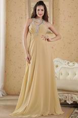 Modern Halter Hemline Champagne Evening Dress