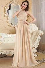 Halter Top Champagne Chiffon Evening Celebrity Dress For Sale