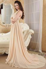 Halter Top Champagne Chiffon Evening Celebrity Dress For Sale