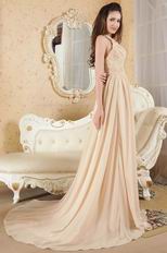 Halter Top Champagne Chiffon Evening Celebrity Dress For Sale