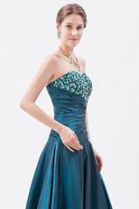 Amazing Dark Cyan Beaded Evening Dress By Taffeta