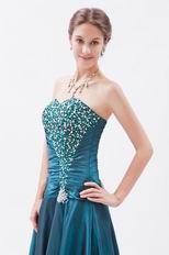 Amazing Dark Cyan Beaded Evening Dress By Taffeta