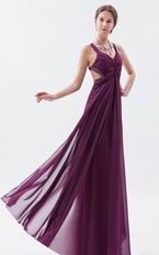 Criss Cross Front Split Skirt Grape Evening Dress Cheap