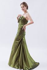 A-line Olive Drab Dress Evening Dress With Bowknot