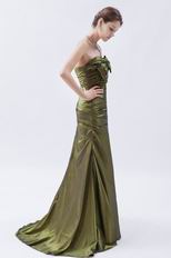 A-line Olive Drab Dress Evening Dress With Bowknot