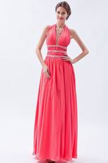 Cheap Halter Front Split Deep Pink Chiffon Evening Dress