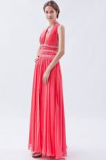 Cheap Halter Front Split Deep Pink Chiffon Evening Dress