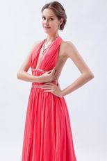 Cheap Halter Front Split Deep Pink Chiffon Evening Dress