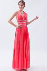 Cheap Halter Front Split Deep Pink Chiffon Evening Dress